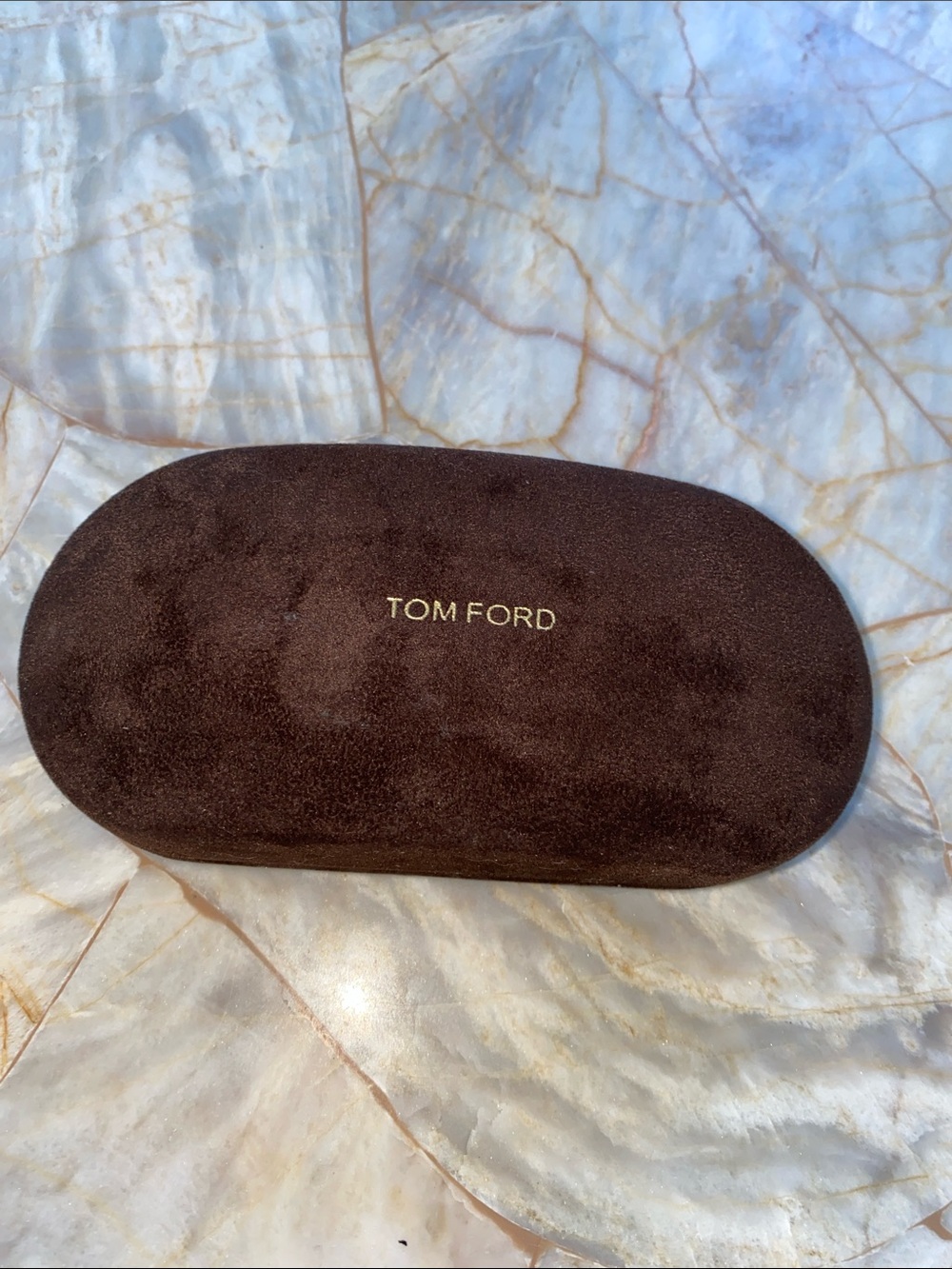 Tom Ford Brown Suede Sunglasses Case with Gold Logo